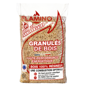 Granulés de bois Flamino Premium DINplus – Palette de 70 sacs de 15 kg (1050 kg)